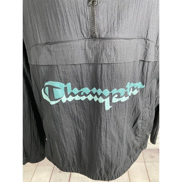 Champion Black Lightweight Half Zip Hooded Wind Breaker Zip Pockets Women’s L - Picture 6 of 9